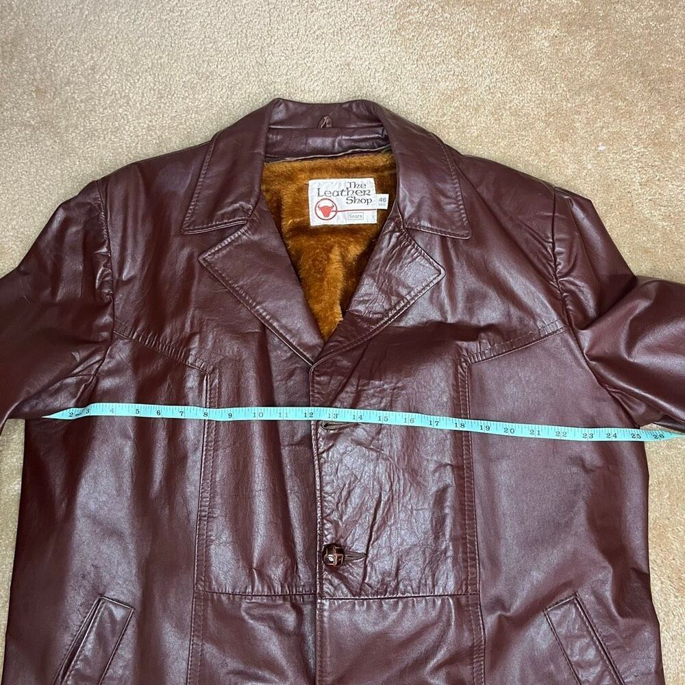 Vintage 70s Sears Leather Shop Brown Leather Jacket Mens 46 Removable Lining - Picture 6 of 9